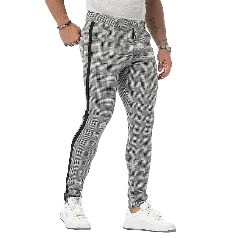 

Mens Streetwear Chinos Plaid Casual Pants Fitness Men Skiny Bottom Jogger Pants Sweatpants Fashion Trousers Stripe Track Pants