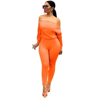 club outfit jumpsuit women 2021new fashion sexy nightclub double zipper sloping shoulder off neck sexy solid color slim bodysuit
