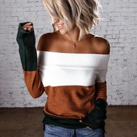 2021 strapless womens knitted sweater autumn pullover sexy slim patchwork pullover