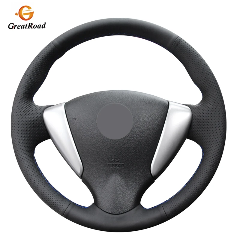 Рука сшитый черный искусственная кожа PU чехол рулевого колеса автомобиля для Nissan