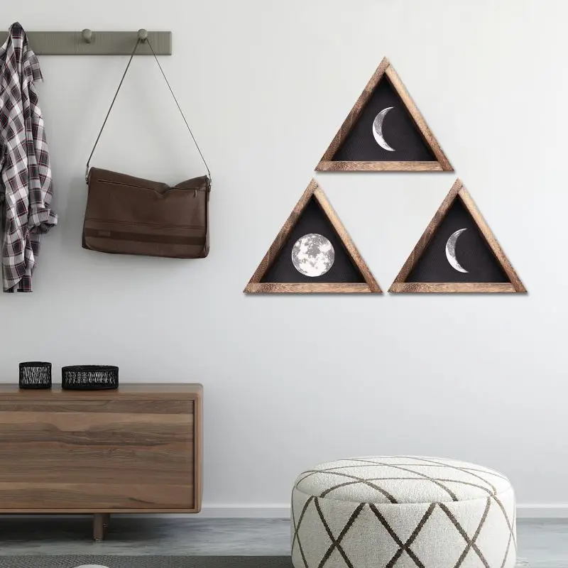 

Rustic Moon Phases Decor Set Of 3 Wooden Moon Sign Framed Prints Hanging For Apart Bedroom Living Room Decorations Photo Props