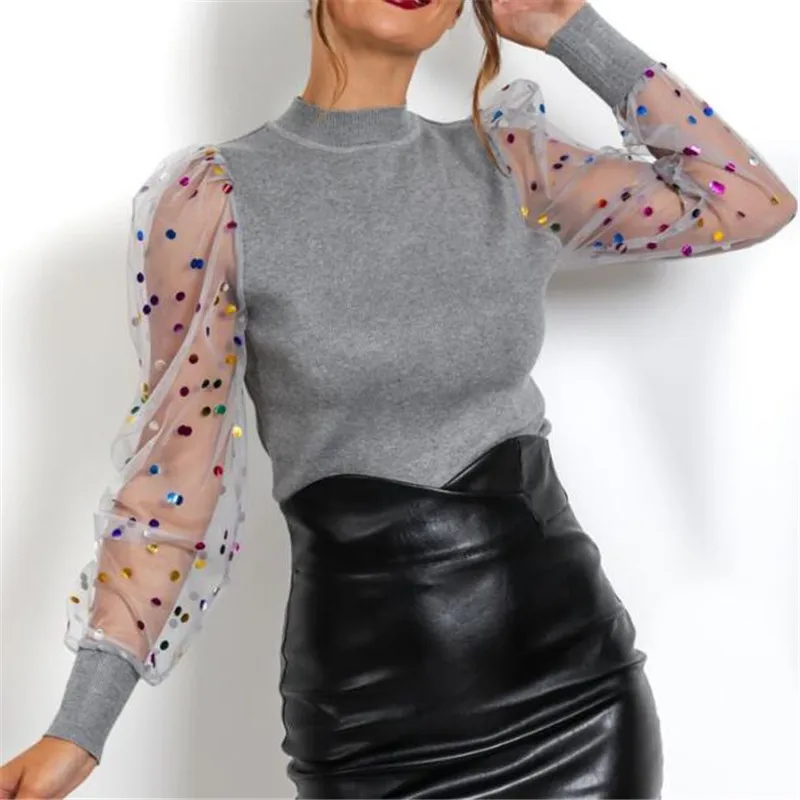 Женская шифоновая блузка в горошек Элегантная с длинным рукавом и пышными