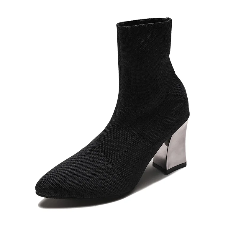 Новые женские ботинки на толстом каблуке с острым носком ботильоны женская