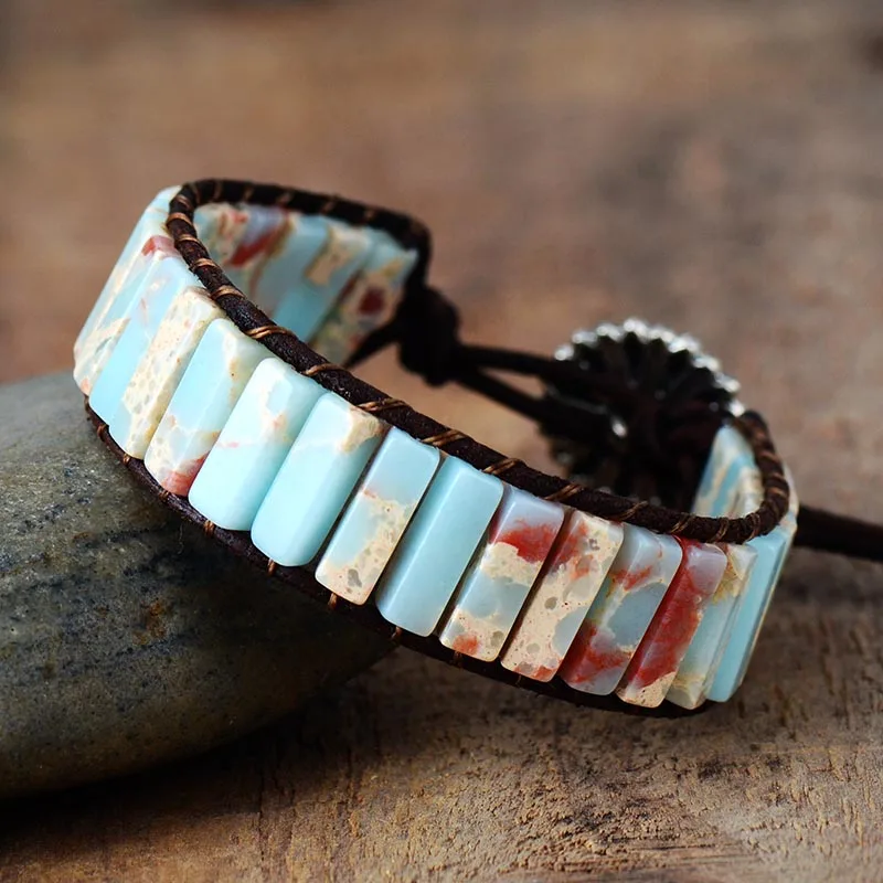 Adjustable Bohemia Ethnic Bracelet For Women Natural Stone Leather Wrap Beads Men Jewelry Dropshipping | Украшения и аксессуары