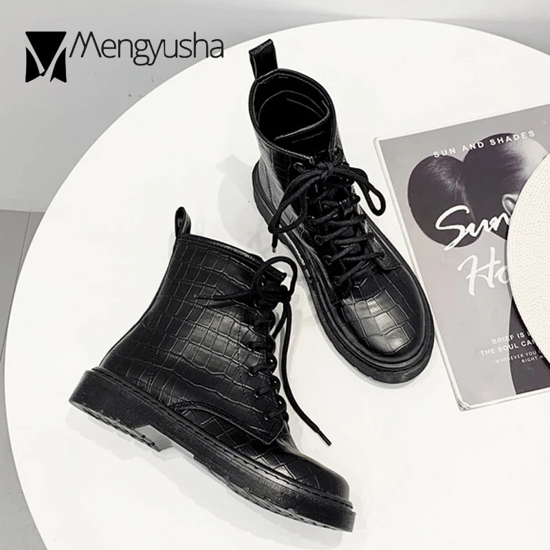 С узором крокодиловая кожа кожаные ботинки martin обувь женские брендовые туфли с
