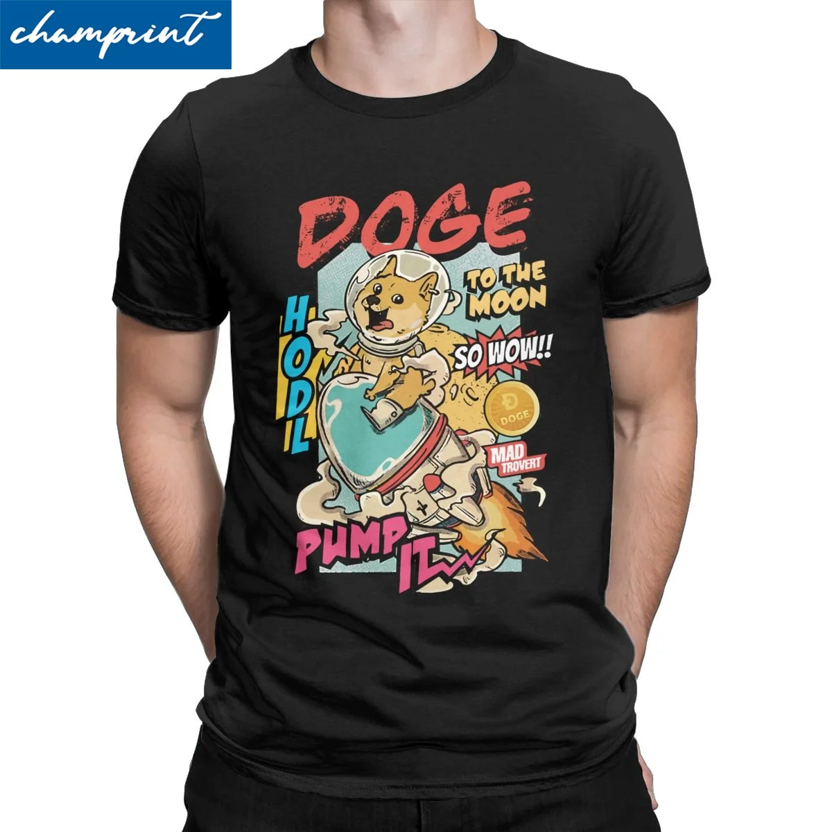 

Men Doge To The Moon T Shirt Retro Dogecoin Meme Bitcoin Mining Cryptocurrency Hodl Tops Casual Short Sleeve Tees Unique T-Shirt