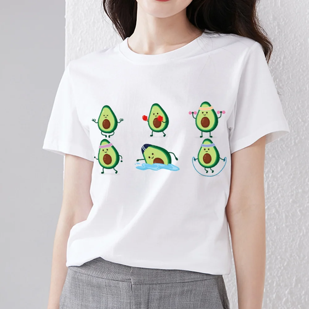 

Summer Women's T-shirt Cute Harajuku Cartoon Avocado Print White T-shirt Trend O-neck Ladies Comfortable Casual Plus Size Top