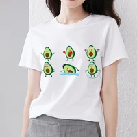 summer womens t shirt cute harajuku cartoon avocado print white t shirt trend o neck ladies comfortable casual plus size top