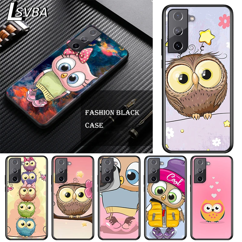 

Cute Owl Hearts Lover For Samsung Galaxy S21 S10 S10E S9 S8 S7 Note 20 10 9 8 Ultra 5G Plus Edge Pro Black Phone Case