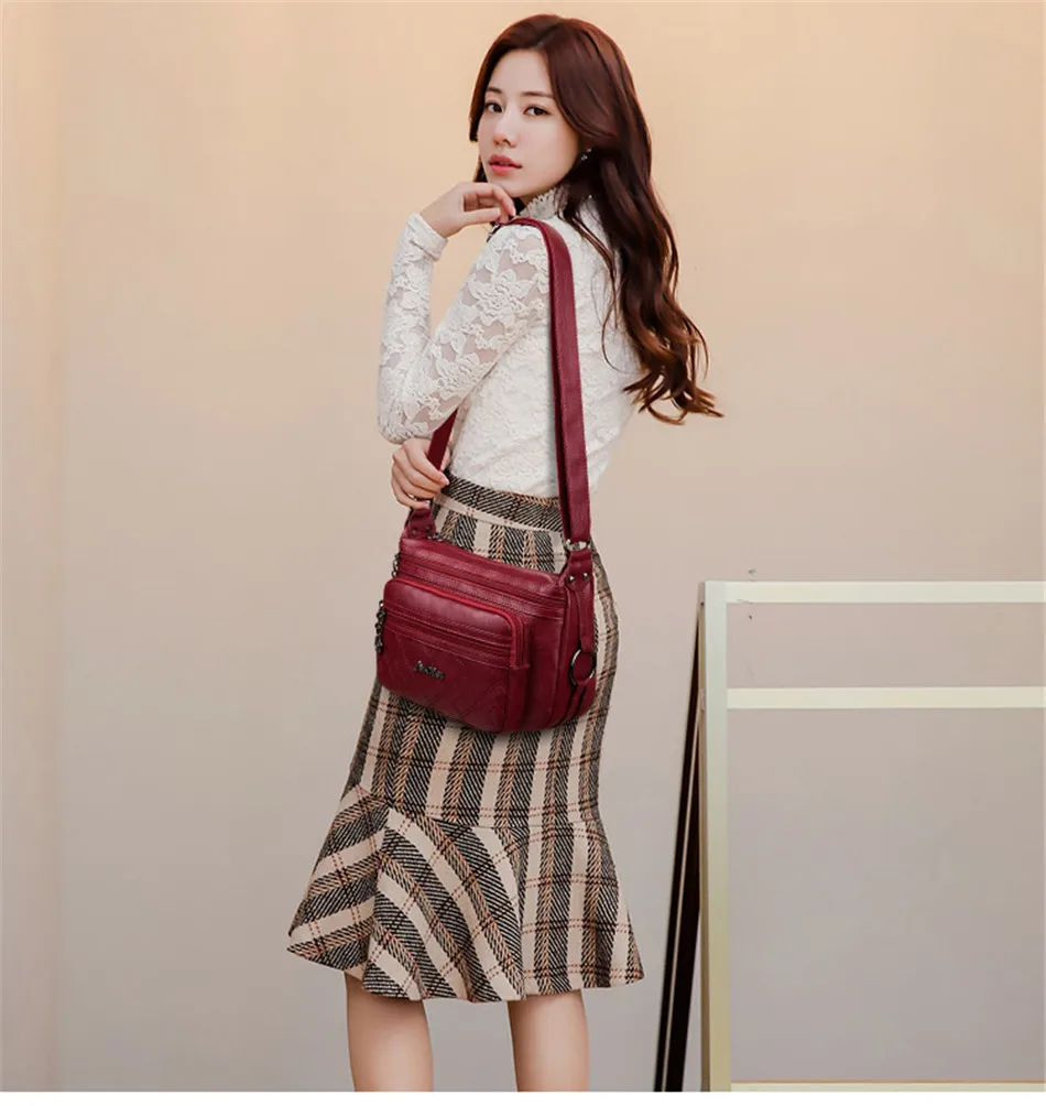 Three-layer zipper Women crossbody bags for women bag over shoulder High Quality Leather Messenger Bags sac a main tote Bolsas