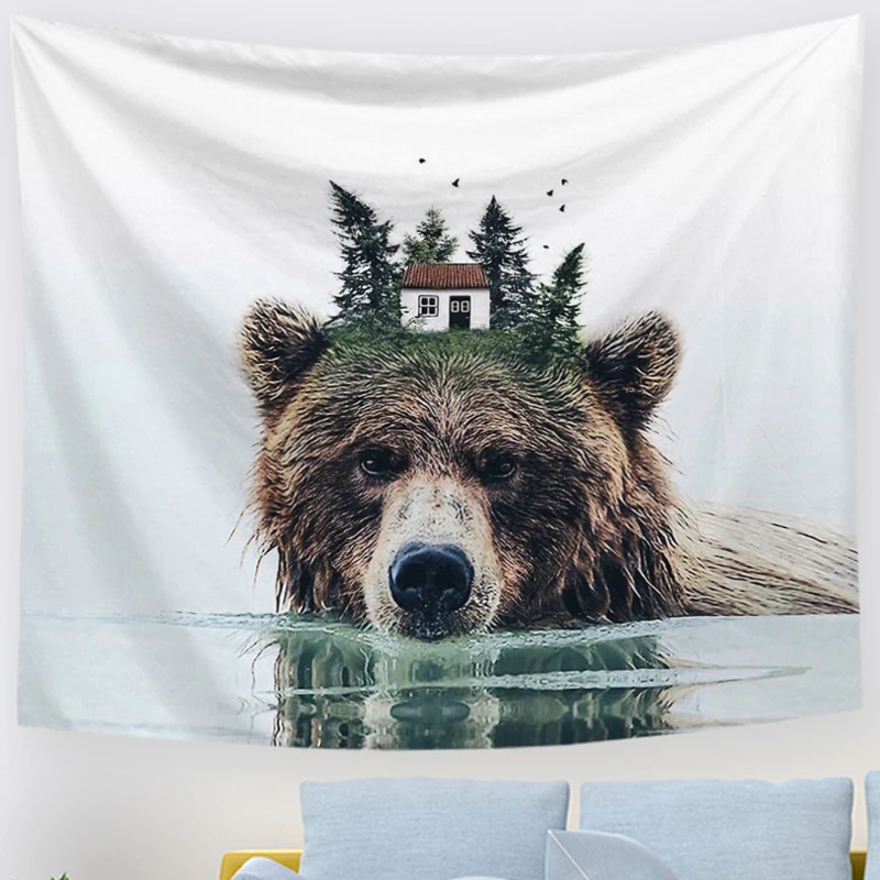 Deer Bear Tapestry Colorful Fish Turtle Animal Wall Hanging Duck with Plants Scenic Printed Decoration | Дом и сад