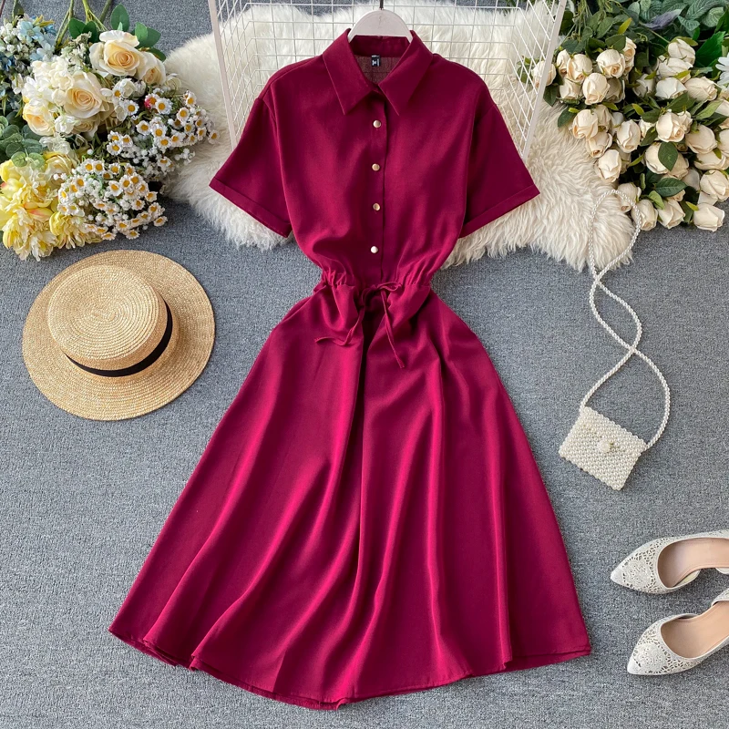 Женское платье до середины икры однотонное Повседневное с коротким рукавом и