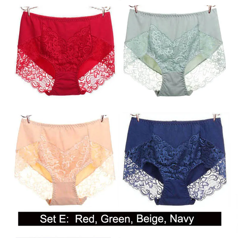 Set E 4pieces BllooBeell, 4 шт., женское хлопковое нижнее белье, трусики для девушек, сексуальные кружевные трусы, выдалбливают, высокая средняя посадка, дамское нижнее белье, большой размер - Цвет: Set E 4pieces