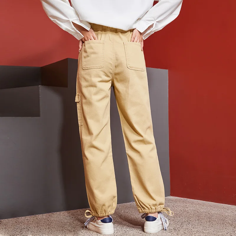 Женские стильные прямые брюки LEIJIJEANS, модные рабочие брюки цвета хаки с завязками на щиколотках, новая нейтральная модель 9121 большого размера