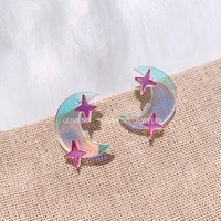 yaologe gorgeous moon stars acrylic earrings for girl beautiful fairy wedding gift hypoallergenic customized new arrival 2021