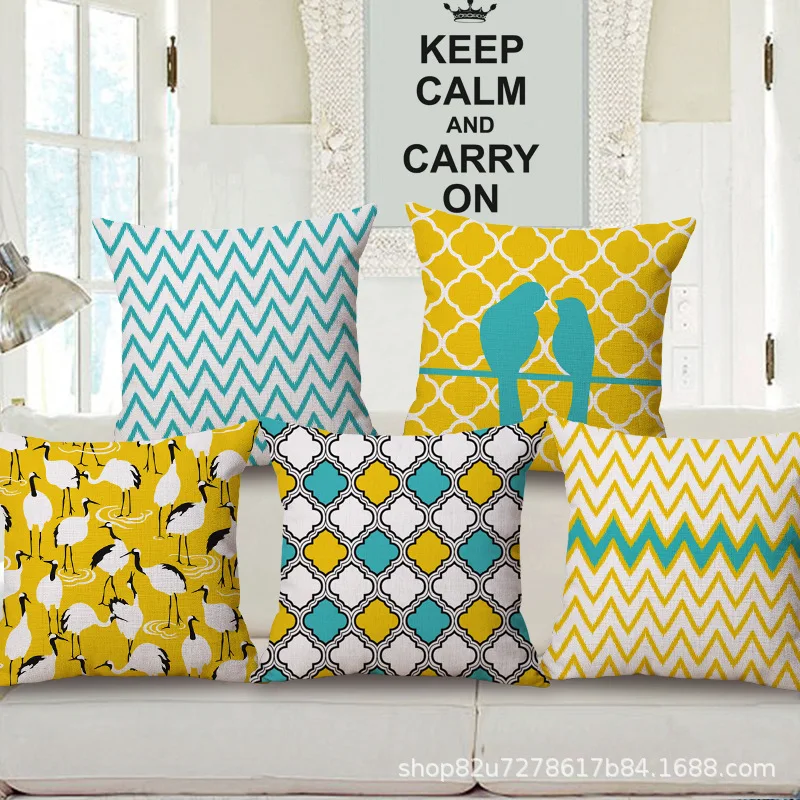 

Throw Pillows American Bird Pattern Geometric Home Linen Cotton Linen Imitation Car Backrest Cushion Cover Living Room Decor