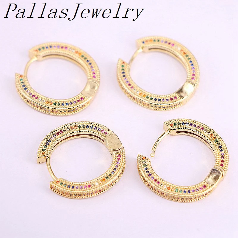 

3Pairs 2020 Pave Colorful Rainbow cz Circle Gold Earring Delicate Girl Women Jewelry