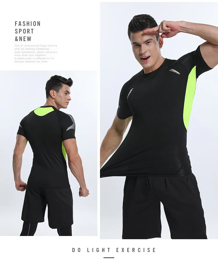 Мужская облегающая футболка трико для фитнеса и бега дышащая спортивная одежда с