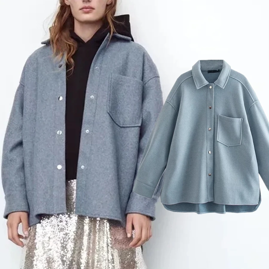 

Elmsk Blusas Mujer De Moda 2021 Зимняя Блузка для женщин Англия Хай-стрит винтажные карманы оверсайз Толстая рубашка женская куртка топ