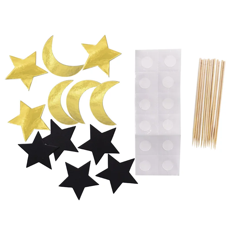 

Glitter Moon Star Bunting Banner Islamic Festival Gold Black Paper Garland Door Hanging Decor Eid Mubarak al-fitr Party Supplies