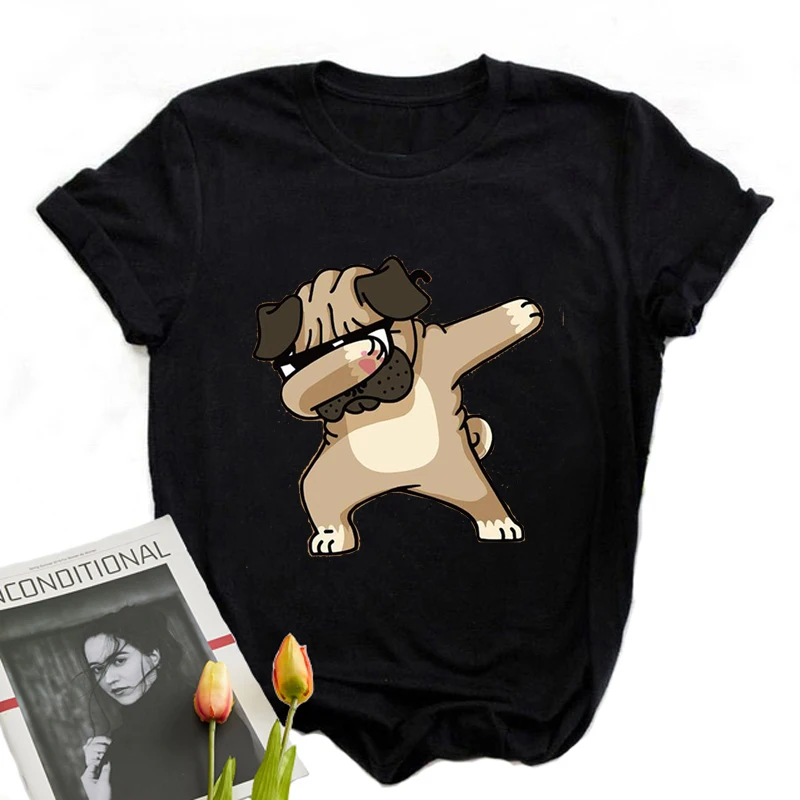 

Funny Graphic Tee Urban T-Shirts Women 2021 Aesthetic Clothing Summer For Girl Short Sleeve Kawaii Shy Dog Printed T-Shirt Women