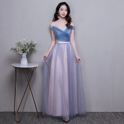 Элегантные платья невесты Гость Свадебная вечеринка Junior с плеча Выпускной синий