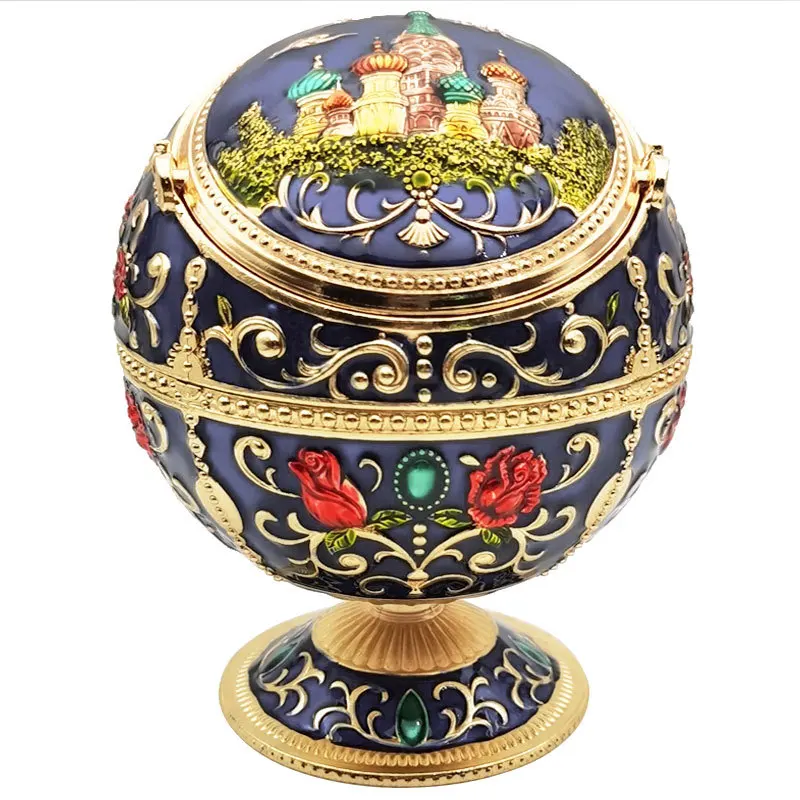 

Vintage Ashtray with Lid Tellurion Shape Dragon Pattern Zinc Alloy Windproof Home Decor Craft Gfts for Boyfriend Smoking Ashtray