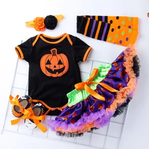 Комплект из 5 предметов в виде тыквы на Хэллоуин, комбинезон для новорожденных девочек, наряды для младенцев, одежда принцессы для маленьких детей, подарки на Хэллоуин