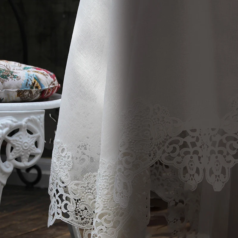 

Europe Flowers Tablecloth White Hollow Lace Cotton Linen Dustproof Table cloth Wedding Banquet TV Cabinet Cover Cloth