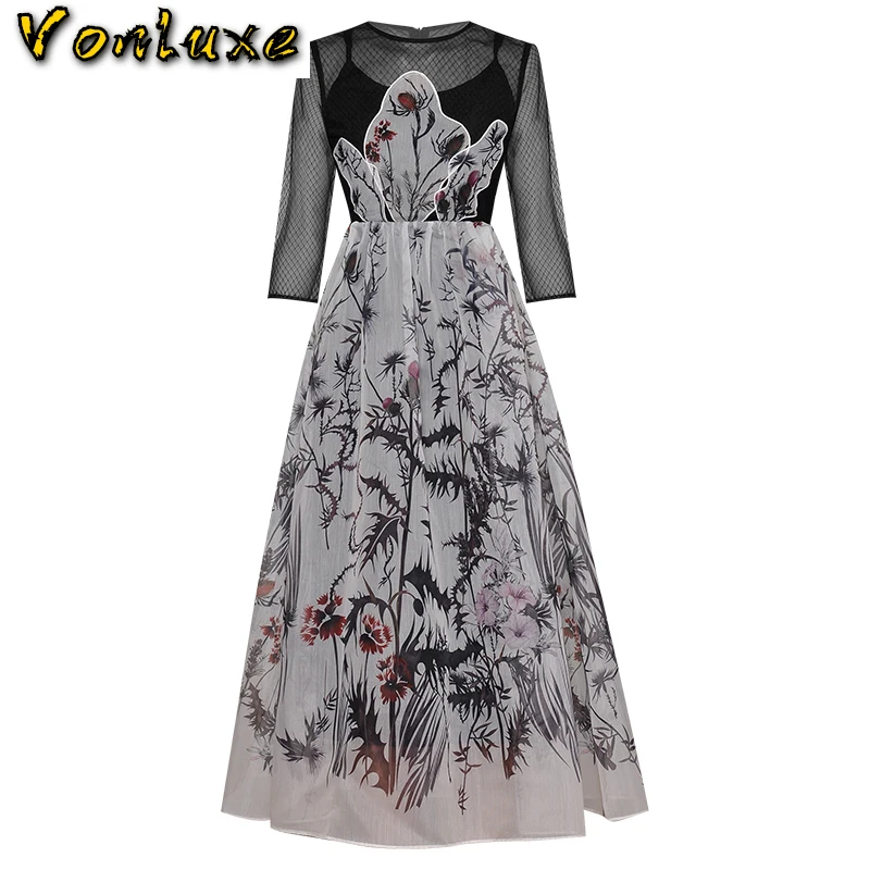 Женское шифоновое платье макси с цветочной вышивкой длинное Сетчатое Прозрачное