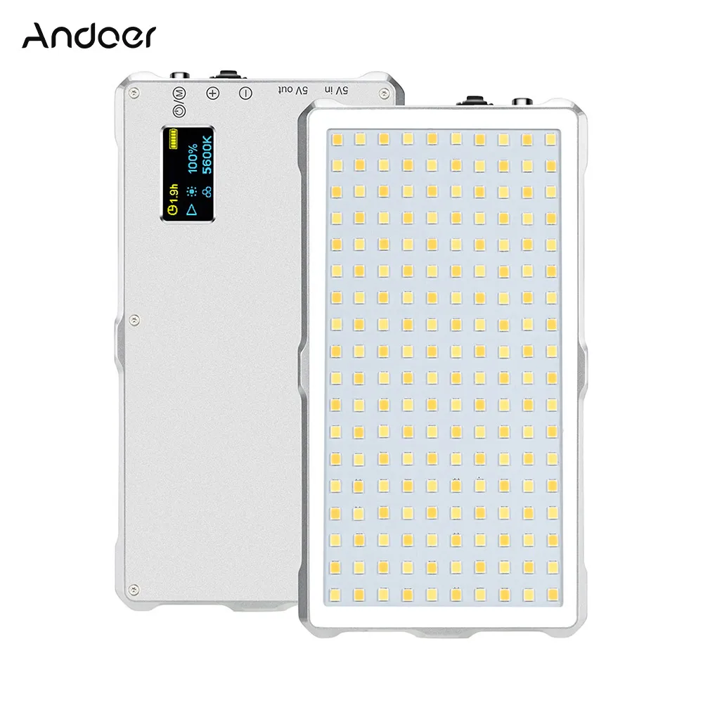 

Andoer 3200-5600K светодиодная лампа для освещения видео с регулируемой яркостью, заполняющий свет, CRI 96 +, внешний аккумулятор, дисплей для видеозап...