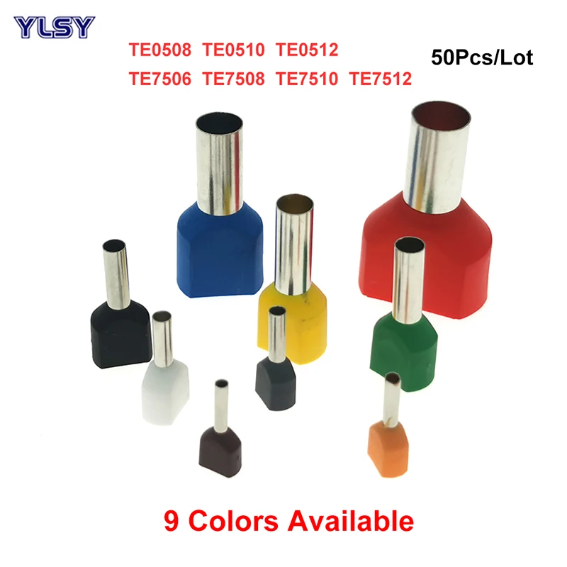 

50pcs Dual Wire Tube Pre-insutated Cord End Crimp Terminals TE0508~7512 Electrical Cable Ferrules Copper 22-20AWG 0.5 -0.75mm²