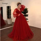 Verngo великолепное красное вечернее платье с длинным пышным рукавом в горошек Тюлевое вечерние нее платье 2020 женское платье для вечеринок