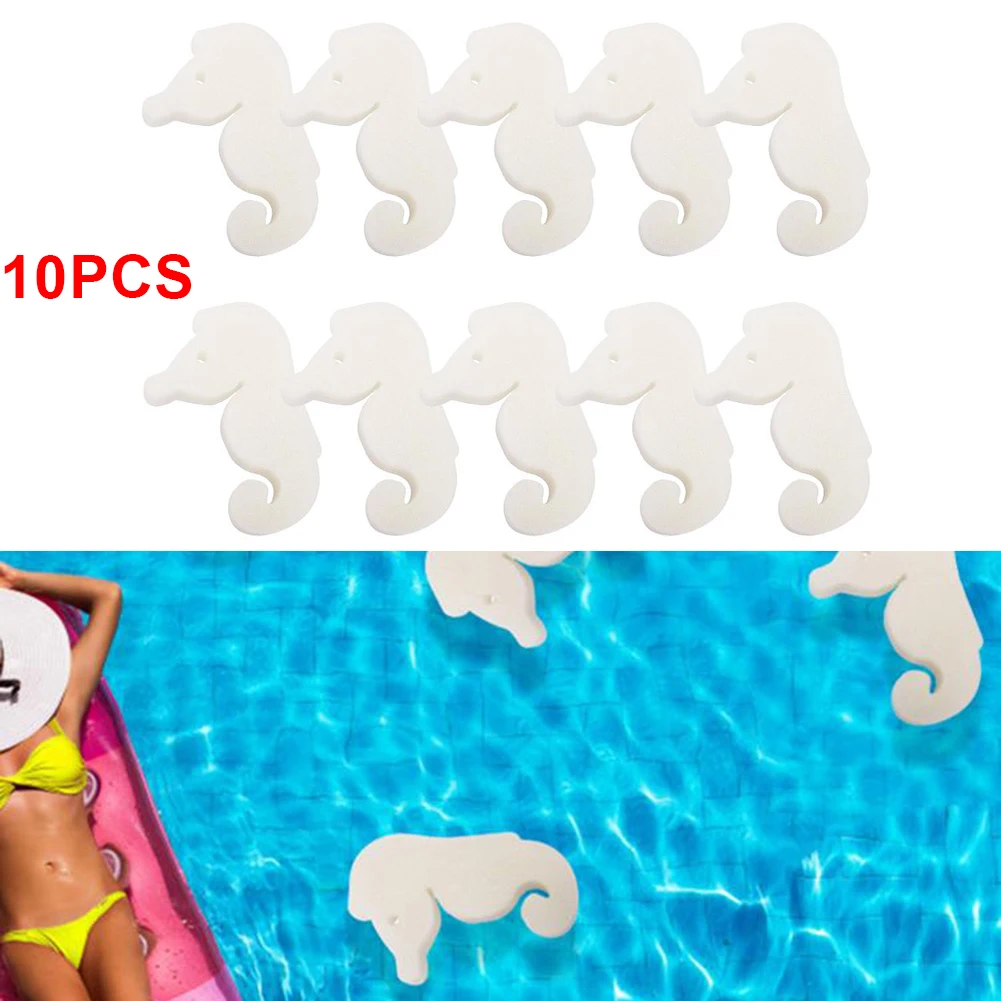

10pcs Oil-Absorbing Sponge Seahorse For Hot Tub Swimming Pool Scum White Floating Spa Sponge Cartoon Seahorse Skimmer Cleaners