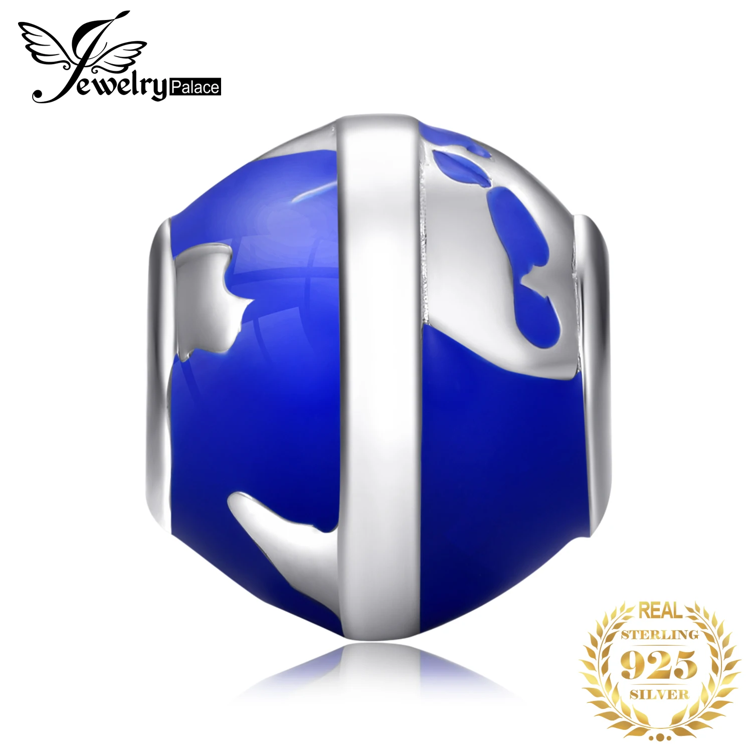 JewelryPalace бабушки Для женщин Глобус голубой эмалью Map Красивый Нежный 925 пробы Серебряный Шарм бисера Fit Браслеты
