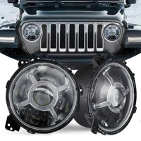 New 1pair Round LED 9inch Headlight for Jeep Wrangler JL TJ 2018 2019 2020 halo hi-low beam and JL Sport connector plug in play
