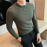 autumn winter jacquard men sweater 2021 brand long sleeve slim knitted pullovers fashion round neck casual business man clothing