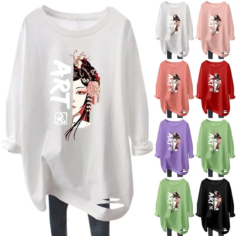 

Plus Size M-5XL Women Retro Long-sleeved T Shirts Autumn Korean Loose