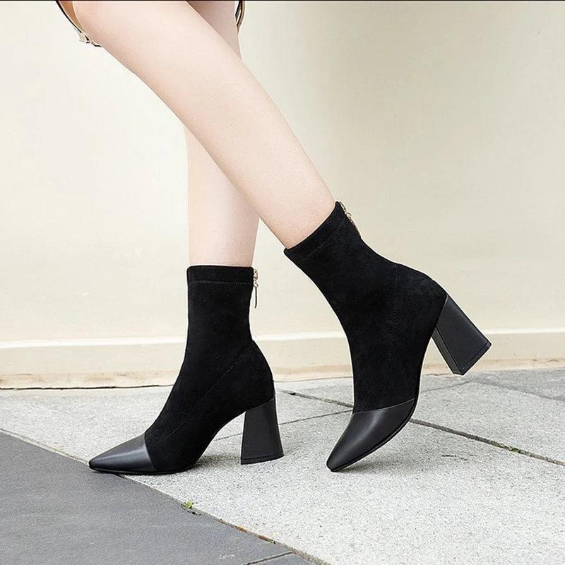 Носки украшенные в стиле пэчворк женские замшевые сапоги с острым носком на