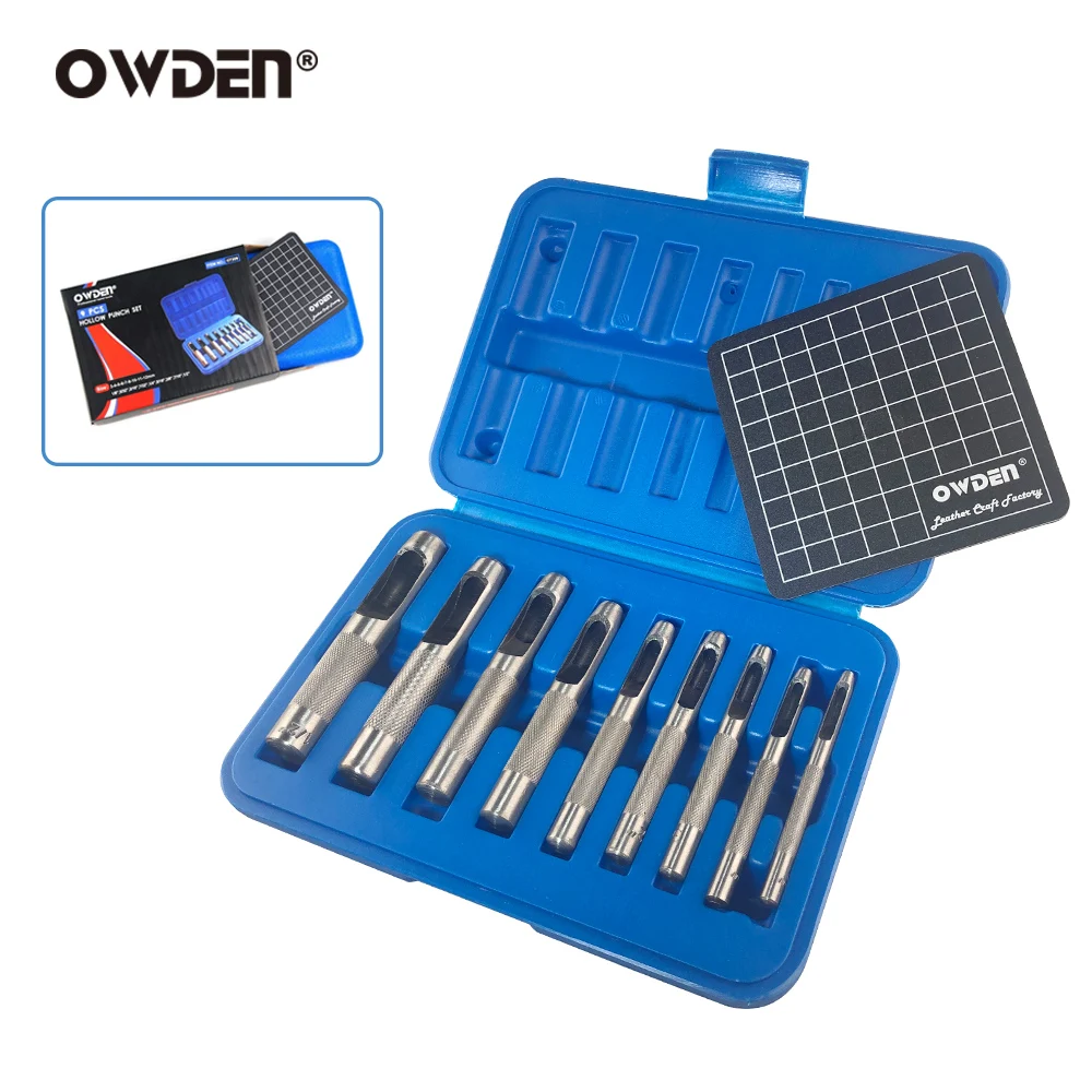 

OWDEN 9Pcs Leather Hole Punch Set leathercraft hole punch belt punch tool canvas hollow punch set leather tools