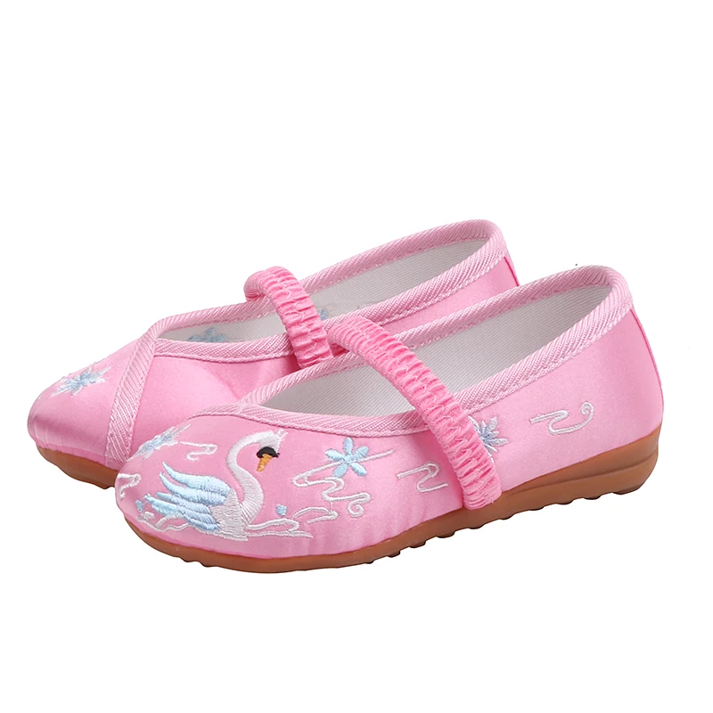 

Kids Shoes Girls for Dance Flat Children Canvas Soft Cow Muscle Sole Embroidery Sneakers Non-slip Comfortable ST042