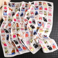 new women fashion square scarf cat print silk scarves and wrap ladies retro spring summer office hair neck foulard