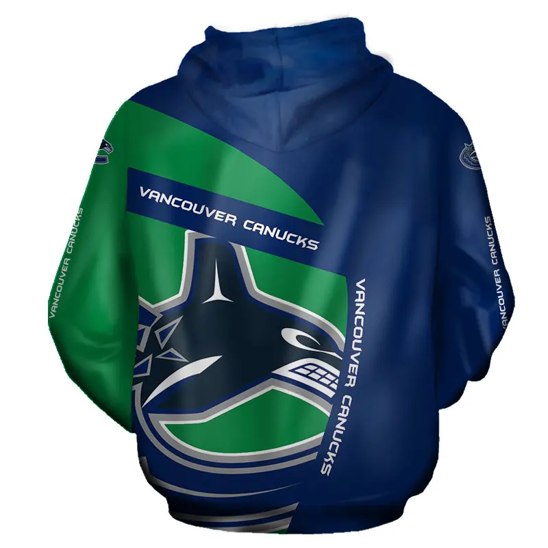 

Vancouver Men's Fashion 3D Hoodie Blue green stitching geometric cartoon whale print Canucks cool outdoor sweatshirt 1