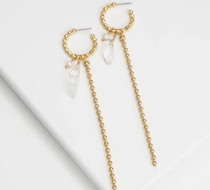 

Brass With 18K Gold Long Tessal Chains Dropping Earrings Women Jewelry Punk Party Gown Runway Rare Korean Japan Boho Hiphop