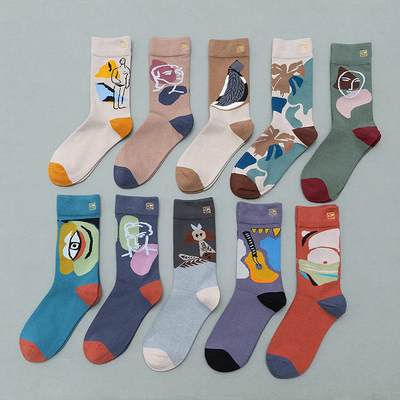 

2020 New Products Unisex Fashion Street Trend Graffiti Personality Pure Cotton Ladies Medium Long Tube Socks Size 36-44