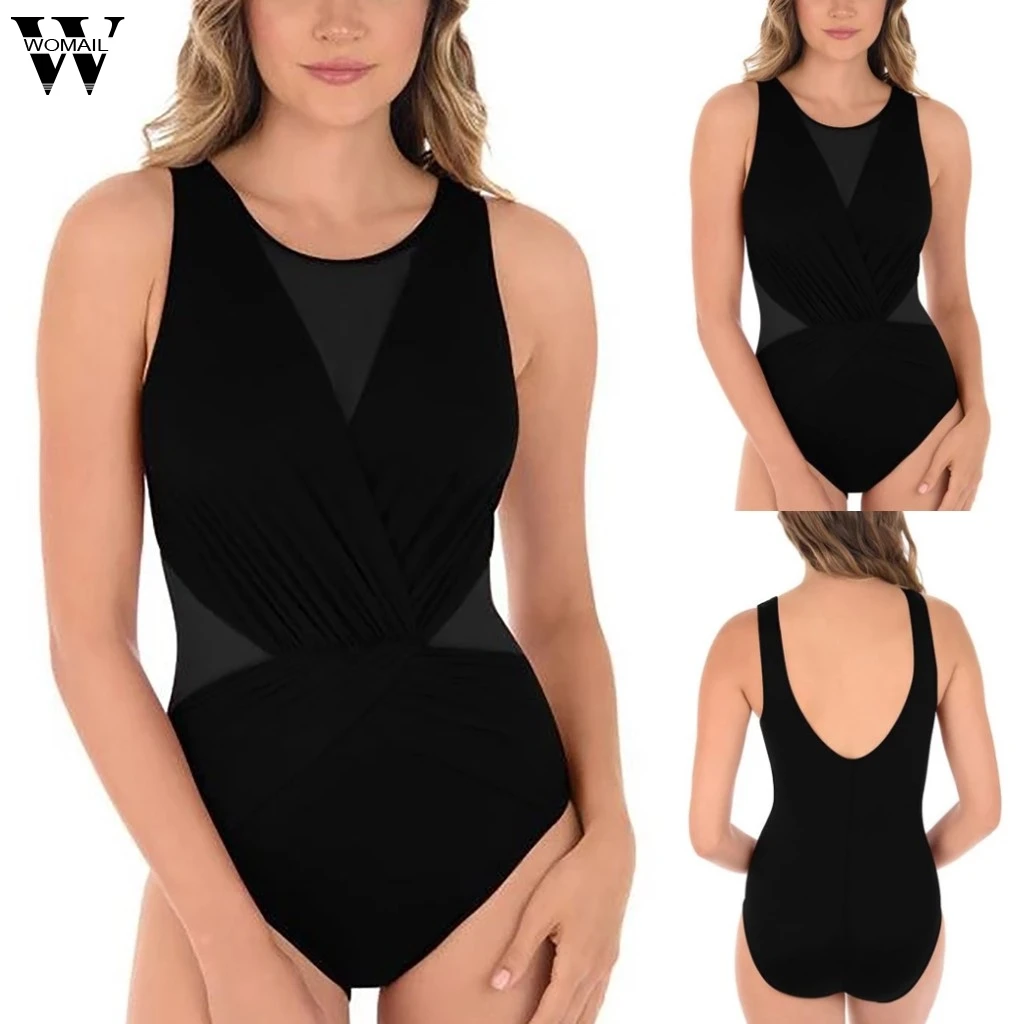 Новинка 2020 сексуальный сдельный Купальник для женщин однотонный черный без
