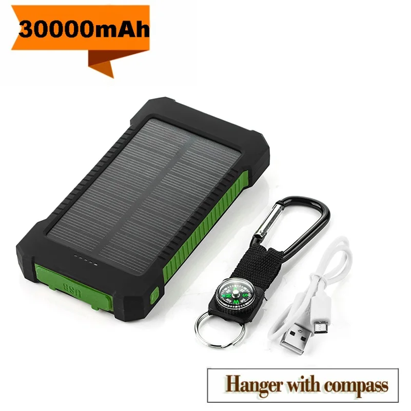 Внешний аккумулятор на солнечной энергии водонепроницаемый 30000 мАч для