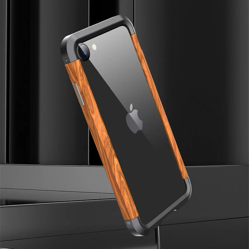 Чехол для Телефона iPhone SE 2020 оригинальный R-Just деревянный Бампер металлический
