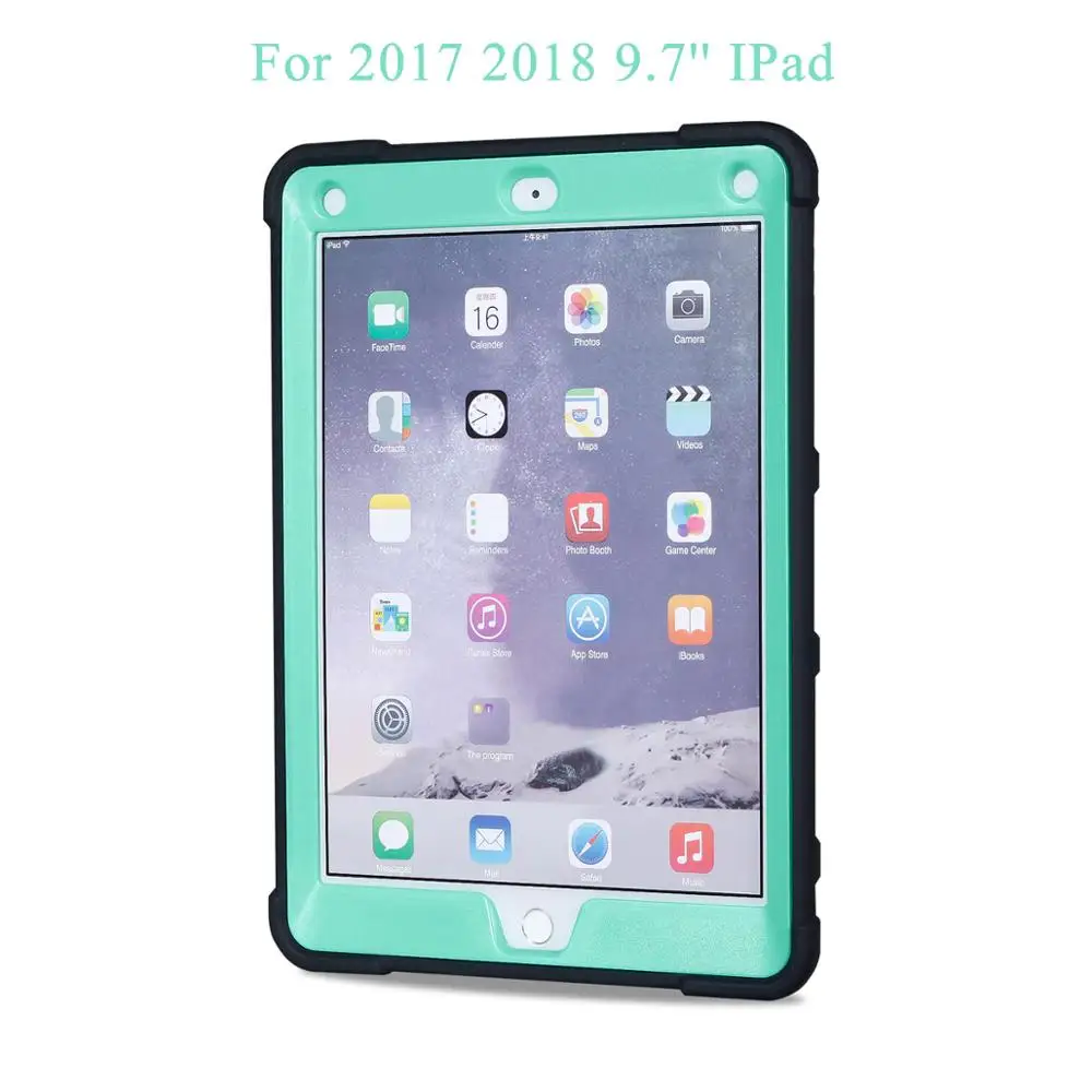 Black-Mint Бронированный Чехол для iPad 9,7 5-го 6-го поколения безопасный сверхпрочный силиконовый Жесткий Чехол для iPad 9,7 чехол для планшета - Цвет: Black-Mint