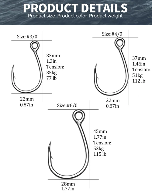 FishTrip Inline Single Hooks Replacement Hook Lures Hook Wide Gap